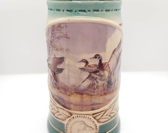 Vintage Tall Green Duitse Stein Tankard / Collectible Barware Groene Eenden Onbeperkt