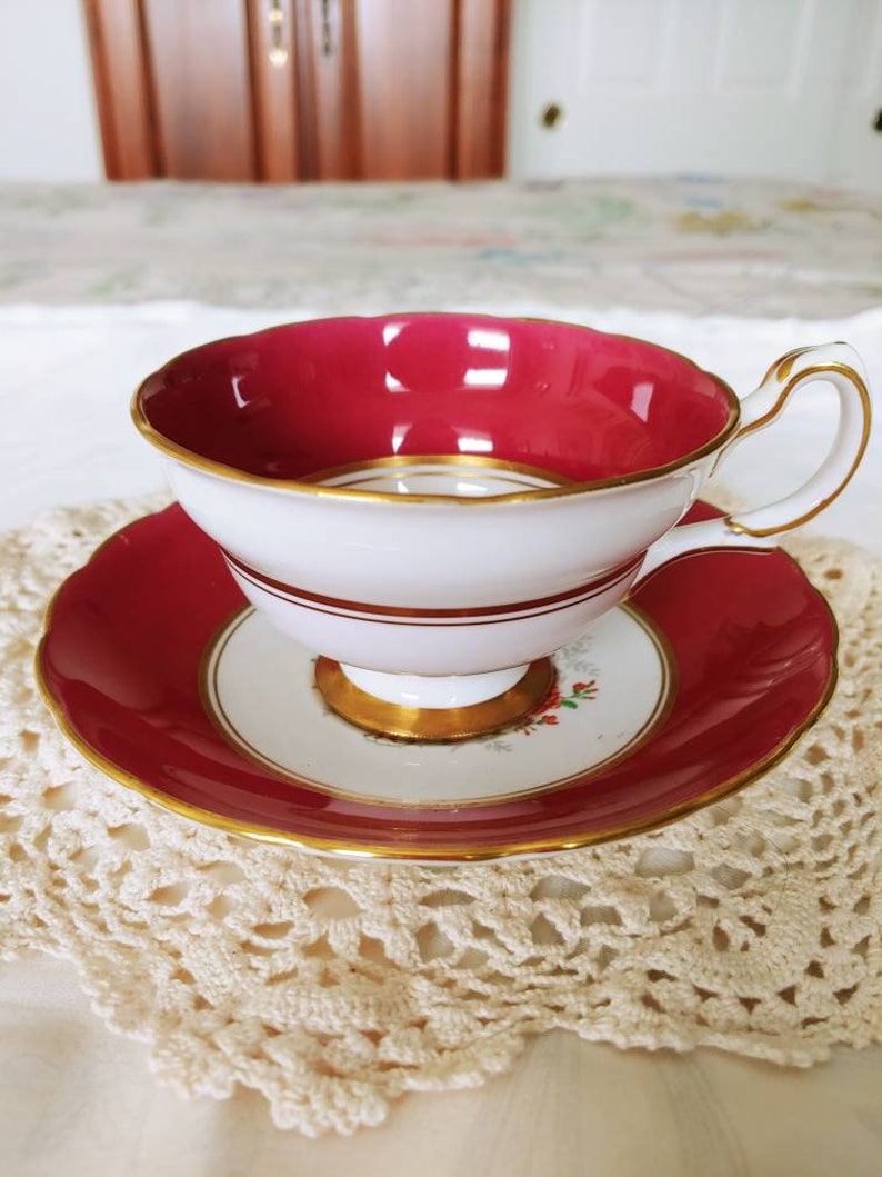Grosvenor Bone China Vintage Tea Cup and Saucer Deep Red and Etsy