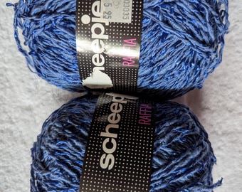 Lot of 2 Vintage Scheepjes 'Raffia' Cotton Blend Novelty Yarn - Blue