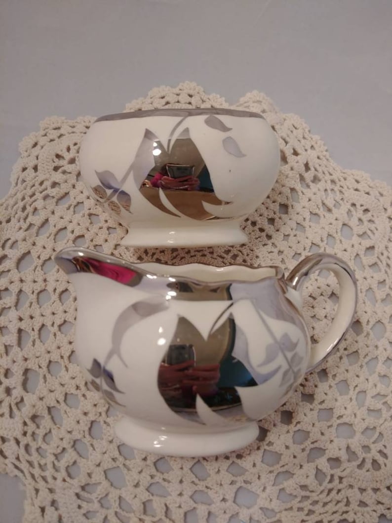 Vintage Sandland Ware Platinum Creamer and Sugar BowlLancaster Made in