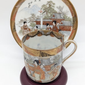 Antique Japanese Satsuma Eggshell Porcelain Hand painted Demitasse set - 1900's