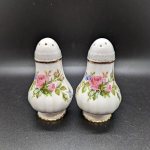 Vintage Paragon Moss Rose Salero y pimentero. Hecho en Inglaterra