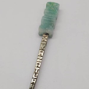 Mid Century Silver and Green Stone Collector Spoon - Mazatlan Mexico Souvenir Spoon