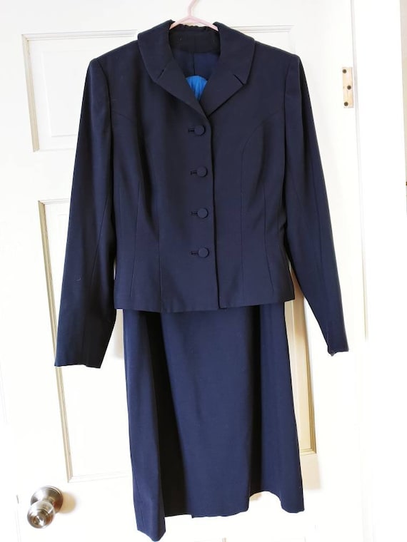 1940's Navy Suit - A-line skirt and Fitted jacket
