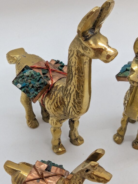Statuette Lama En Laiton Doré – Artisanat Du Pérou – Figurine Animal Vintage, Décoration Intérieure