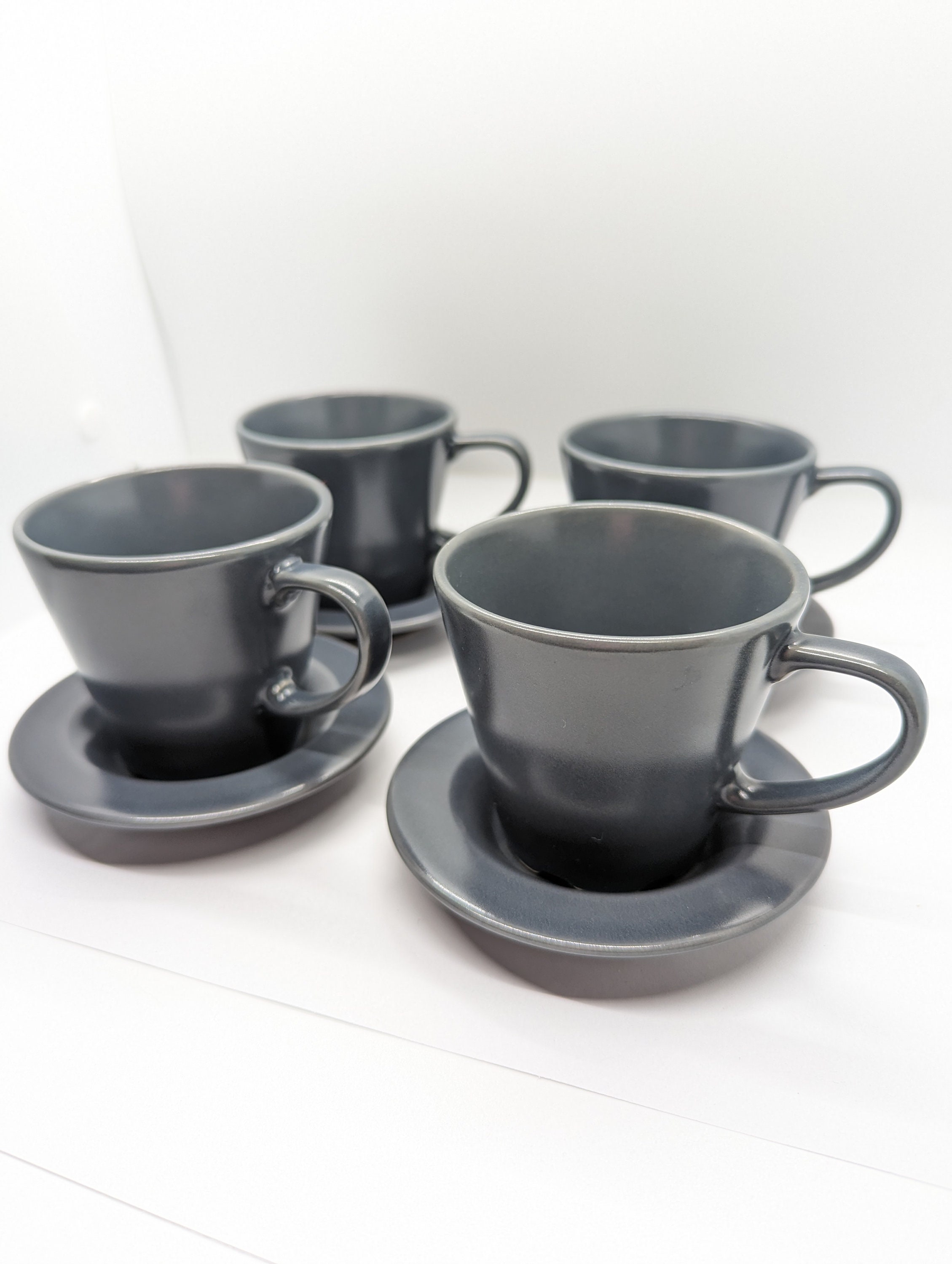 ヴィンテージ IKEA Dinera グレー コーヒーカップ＆ソーサーセット 4個