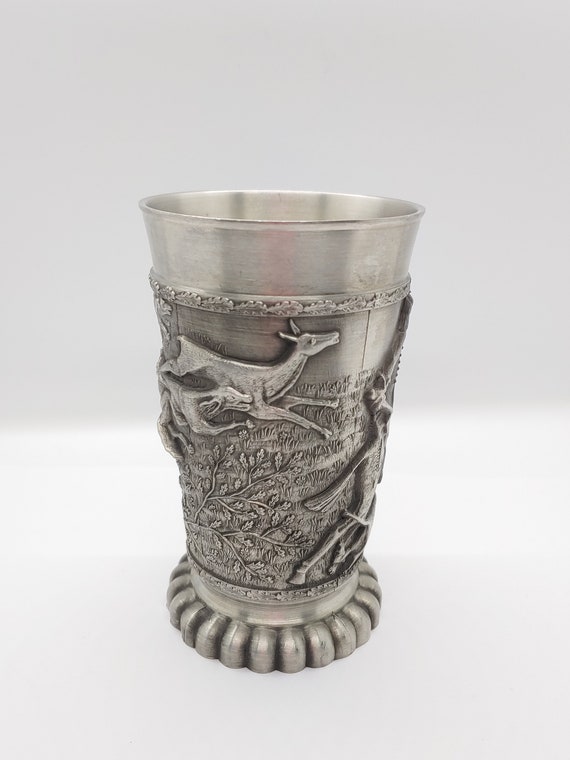 ドイツ軍＊ゼーレンツ＊クロスカントリーガラス杯（実物） Vintage SKS ZINN German Pewter Glass With Hunt Scene - Etsy