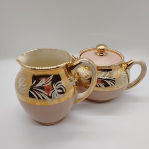 Vintage Sadler Pink and Gold Creamer and Sugar Bowl-Made in England #afternoontea