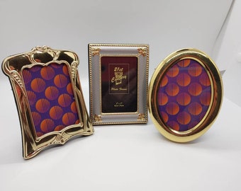 3 VINTAGE Small Picture Frames - Brass