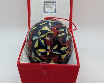 Li Bien Ornament, Christmas Hand Painted Collectible with Holly and Bows Design - Glass Blown Ornament.