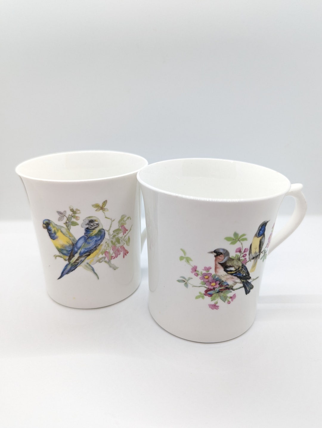 2 Queens Fine Bone China Mugs Centenary Pear Exotic Birds Etsy