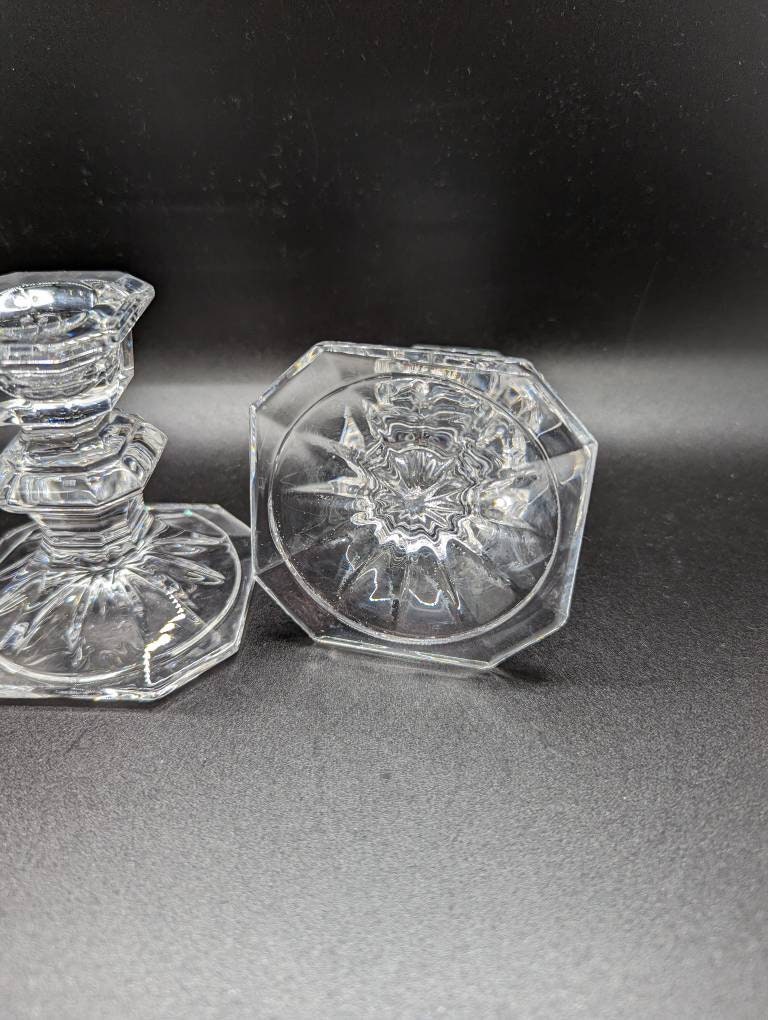 Vintage Clear Glass Candle Holder Set Etsy