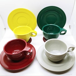 Vintage Set of Four Rainboware Melamine Cups and Saucers
