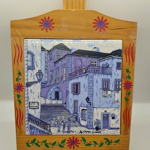 Wood Framed Ceramic Tile Trivet - Alfama Lisbon Tile