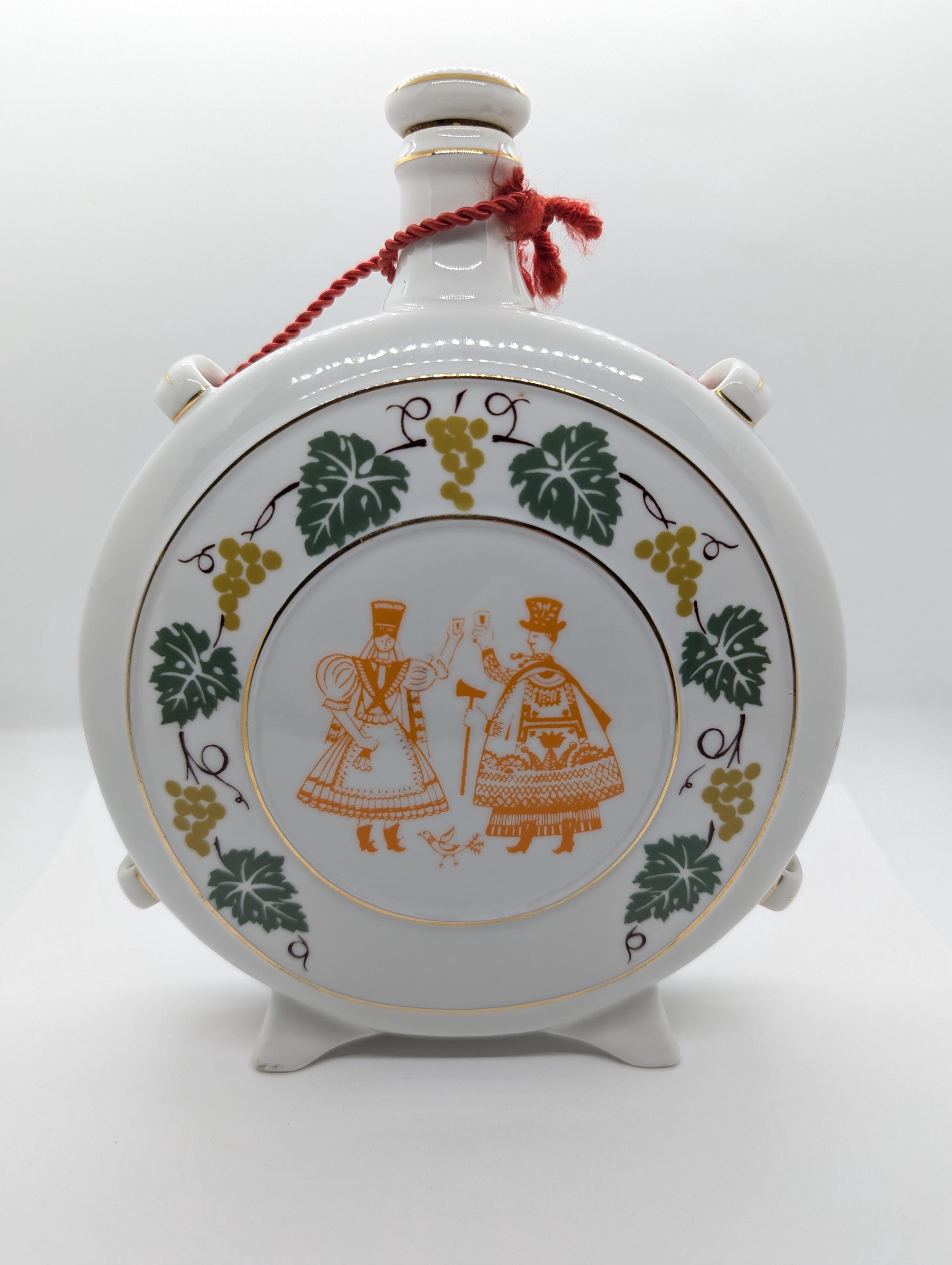 Vintage Hollohaza Porcelain Flask Bottle With Folk Art - Made in