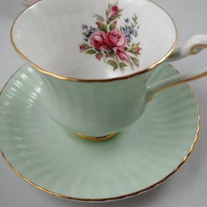 Vintage Mid Century Paragon Pastel Cup and Saucer with Delicate Floral Design on the Inside of the Cup. Made in England