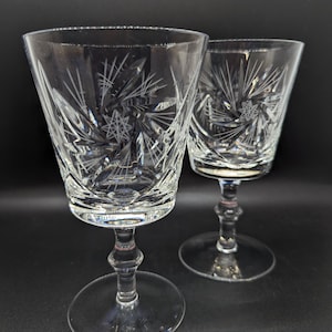 Mid Century Heavy Pinwheel Crystal Goblets - Set of 2