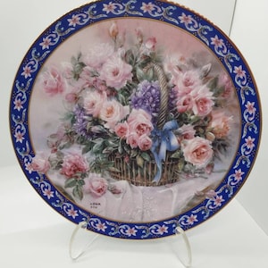 Vintage 1992 W L George Fine China Basket Bouquets ‘Roses’ by Lena Liu collector plate