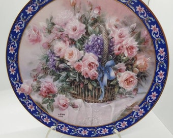 Vintage 1992 W L George Fine China Korb Blumensträuße 'Roses' von Lena Liu Sammelteller