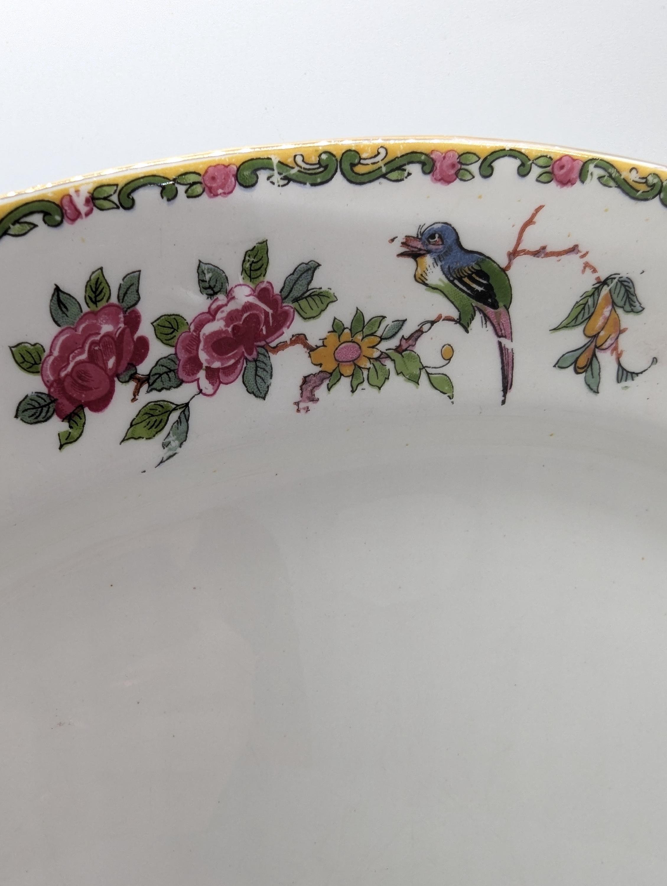 Antique Grafton Oval Serving Plate With Birds and Floral Border