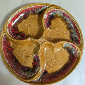 Santa Anita Ware Divided Leaf Dish in Brown and Burnt Orange - California Pottery USA - Mid century Modern