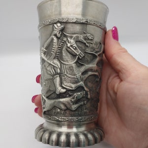 Vintage SKS ZINN German Pewter Glass with  Hunt Scene