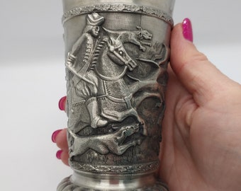 ⛰SKS Zinn Groβes Windlight 【Jagdmotiven】 VINTAGE SKS-ZINN 95% PEWTER RELIEF HUNTING SCENE WALL PLATE