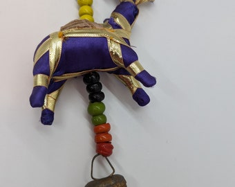 Folk Art Horse Bell Pull with Handmade Glass Beads and Brass Bell