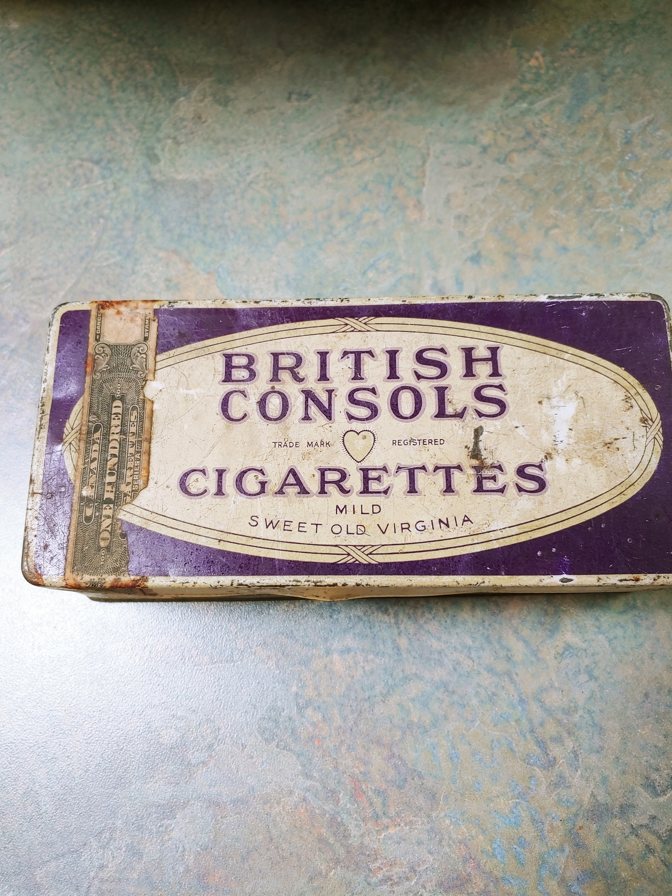 Mid Century MacDonald's British Consols 50 Cigarette Tin - W. C. Macdonald inc. Cigarettes, Montreal Canada - Vintage Cigarette Case