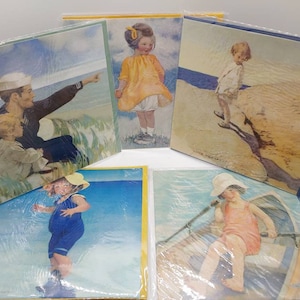 Jeu de 5 cartes artistiques vierges Jessie Willcox Smith Beach sur le thème