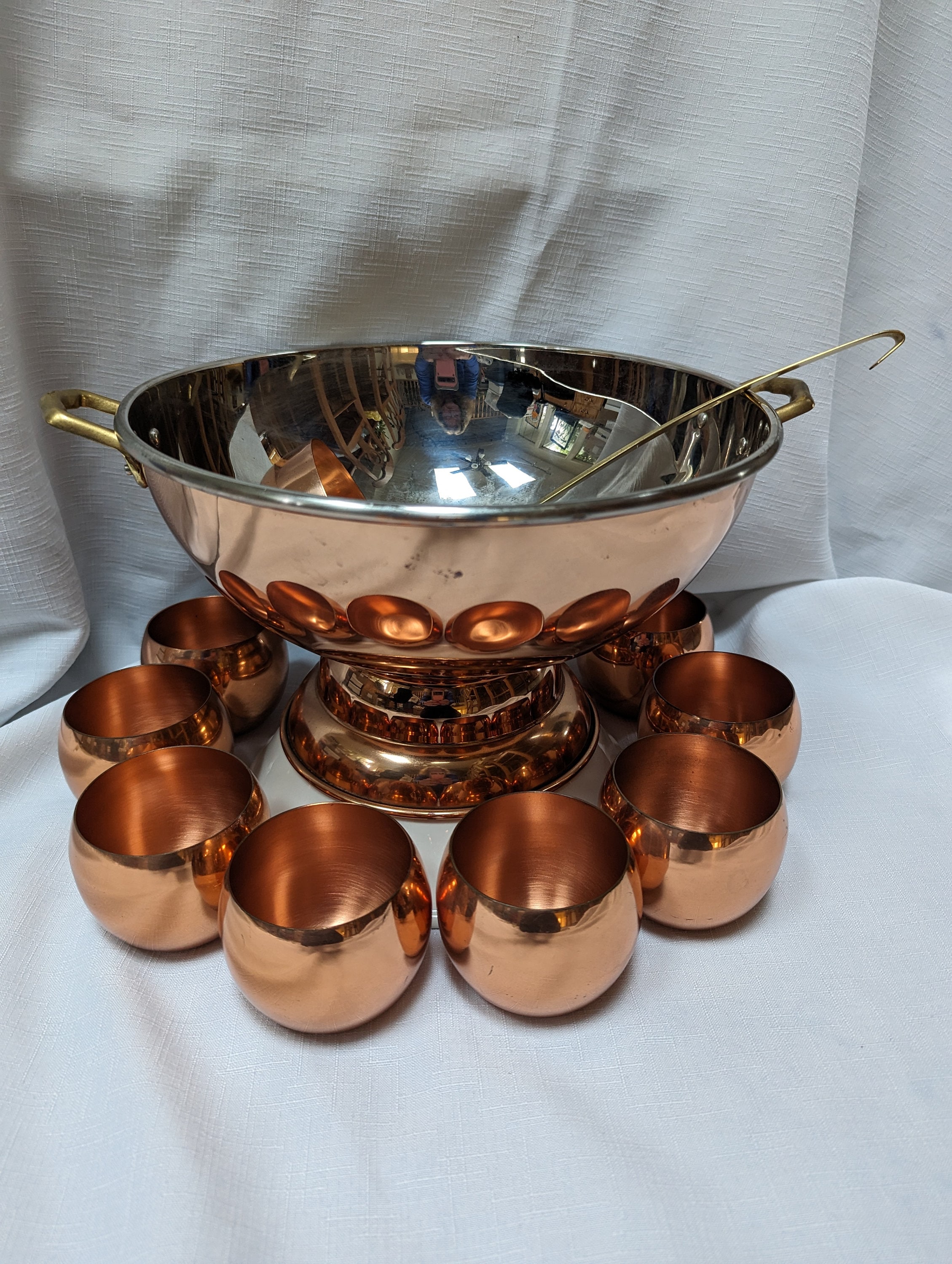Vintage Copper and Brass Punch Bowl Set With 8 Coppercraft Guild