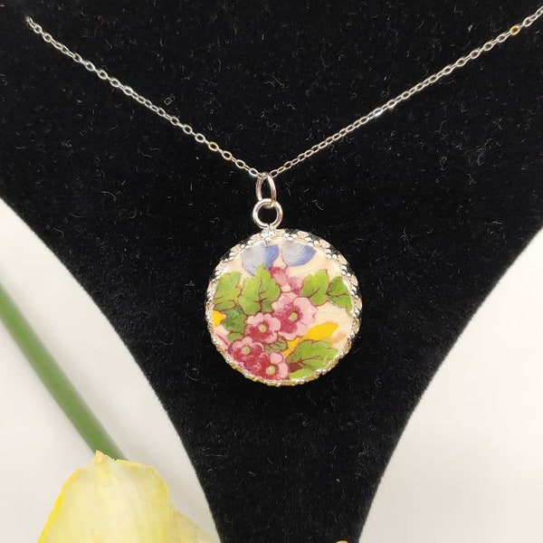 Handcrafted Broken China Pendants with Sterling Silver Chain - Choose Pattern