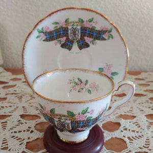 Bone China Cup and Saucer with Nova Scotia Tartan Design and Coat of Arms - Made in England by Royal Stafford #afternoontea