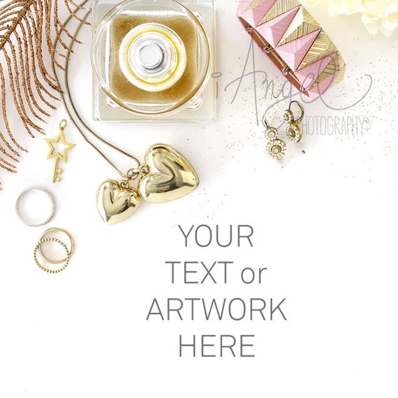 Flatlay Mockup Bridal Shower Stock Photo Instagram Post Golden