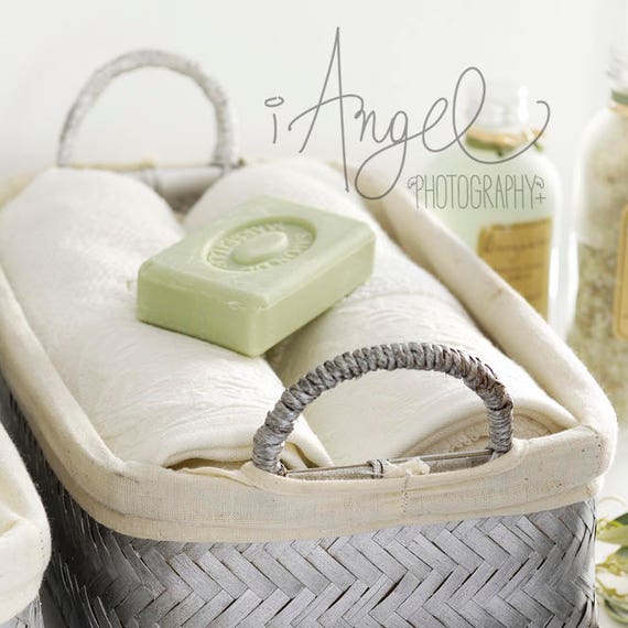 Stock Photograph Styled Photography Soap On Towels In Silver