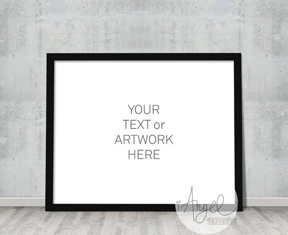Black Horizontal Frame Mockup Poster Mockup Stock Photo Concrete