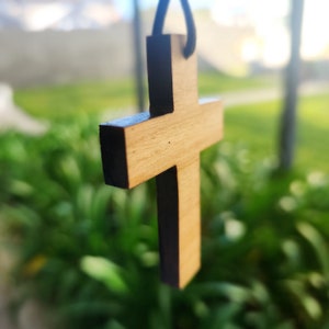 Rear View Mirror Cross, Burn edge Design-LG-P, wooden cross, christian jewelry, car gifts, burn design