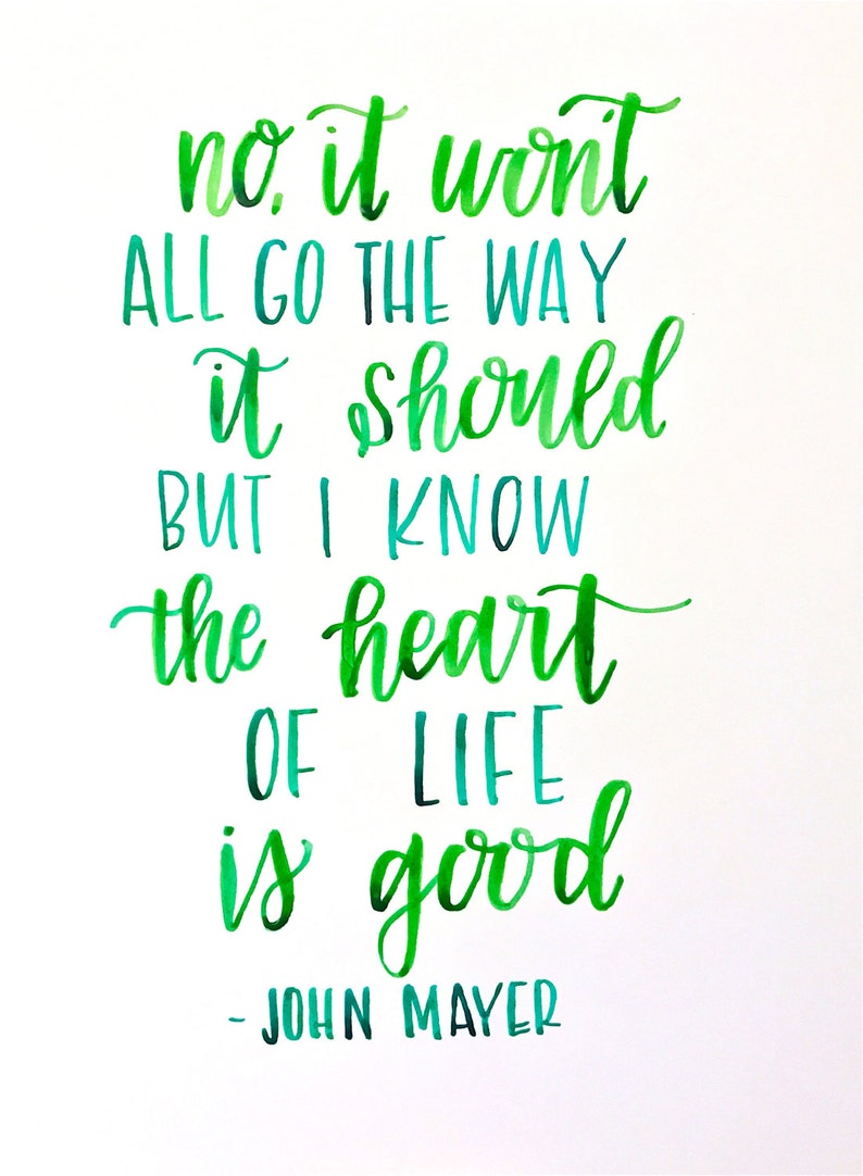 John Mayer Lyrics / Hand Lettered Wall Print / Watercolor | Etsy