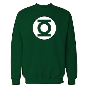 May include: A dark green sweatshirt with a white Green Lantern symbol on the front.