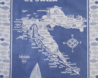 Croatia Map Kitchen Towel – Croatian Gift – Adriatic Travel Souvenir – European Tea Towel – Housewarming – Made in Croatia Cotton