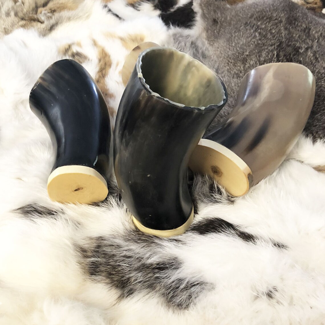 Polished Viking Horn Cup 300325ml With A Maple Wood Base Hand Etsy