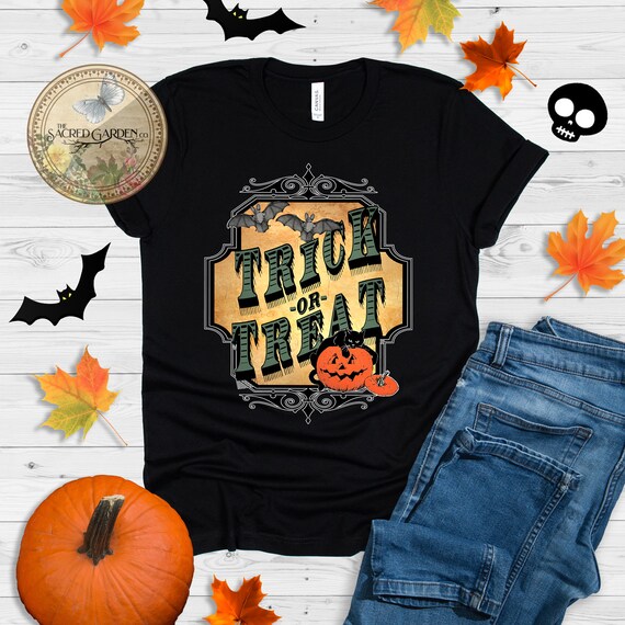 Trick Or Treat Halloween Bats & Cat With Pumpkin Shabby | Etsy