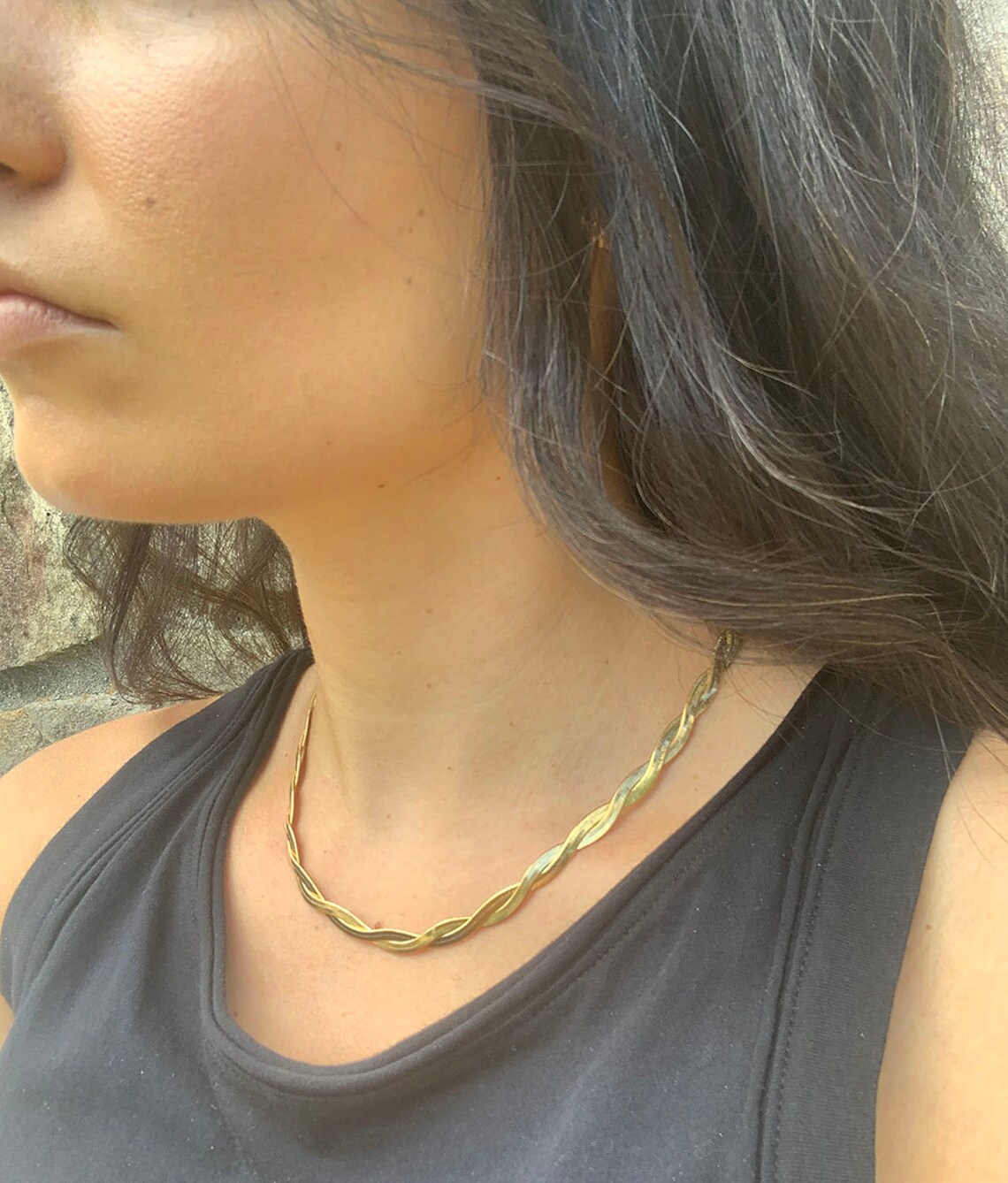Gold Twisted Herringbone Chain Necklace Etsy