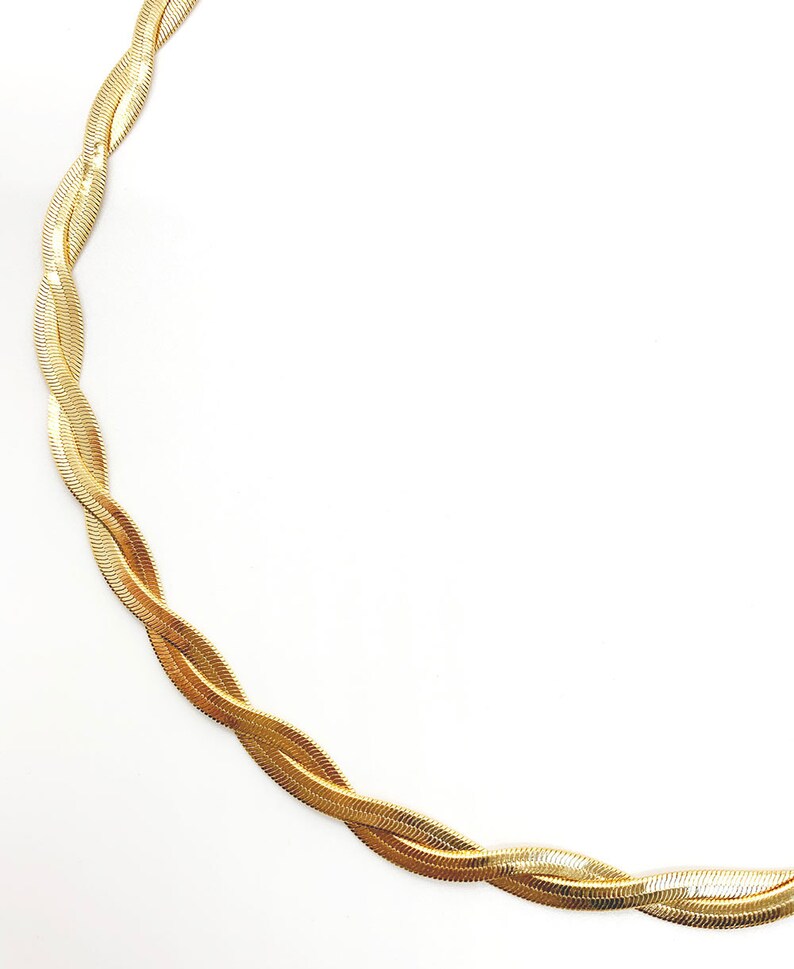 Gold Twisted Herringbone Chain Necklace Etsy