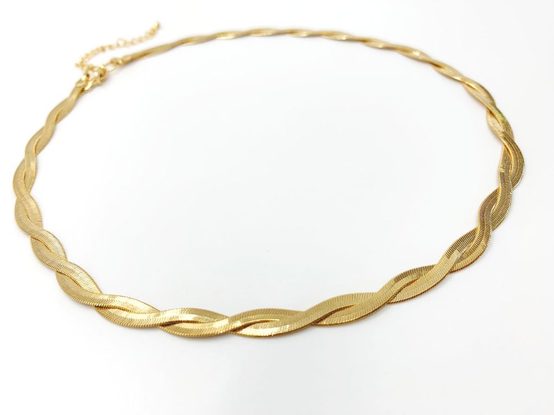 Gold Twisted Herringbone Chain Necklace Etsy