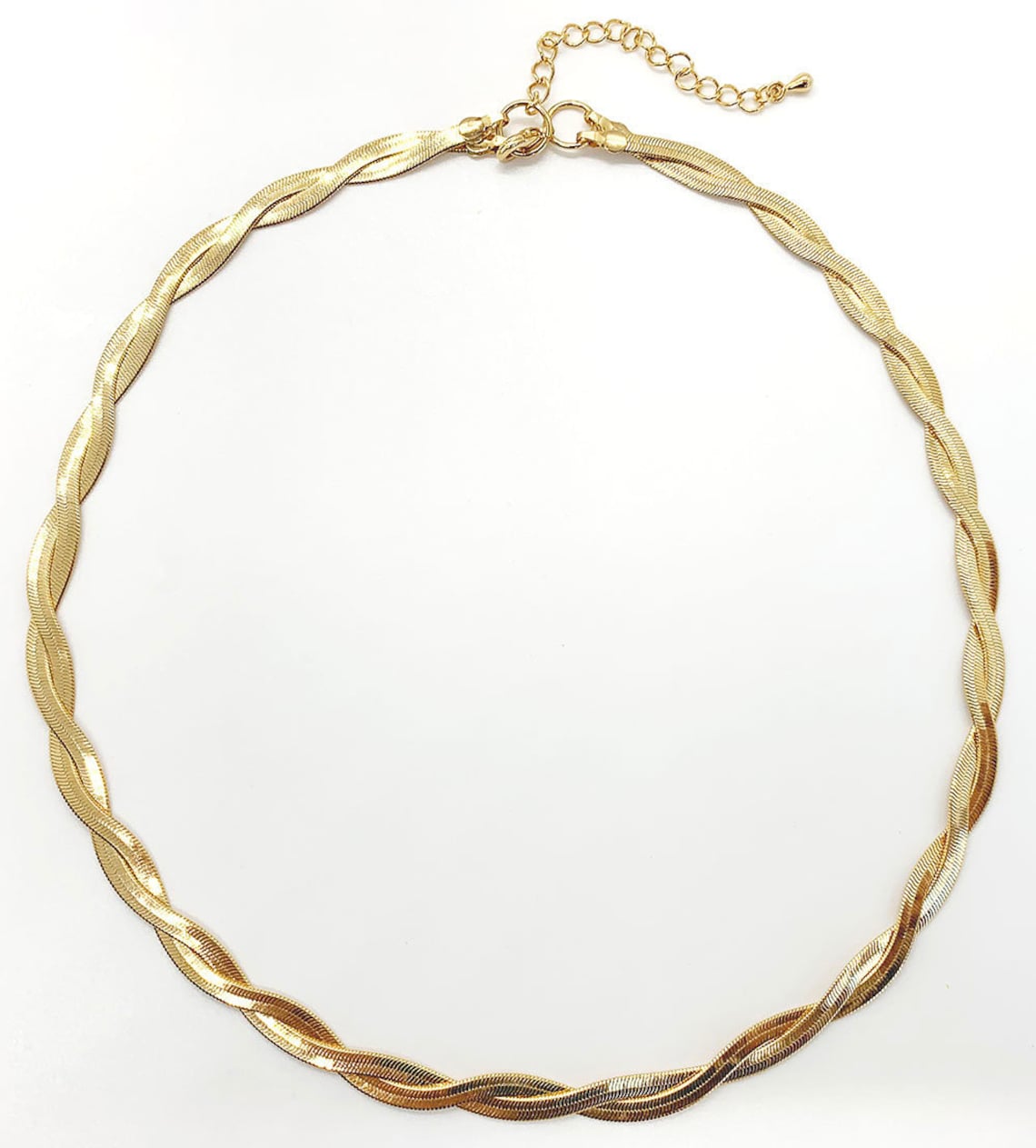 Gold Twisted Herringbone Chain Necklace Etsy