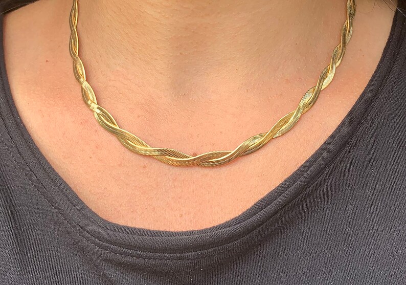 Gold Twisted Herringbone Chain Necklace Etsy