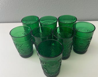 Set of 8 Anchor Hocking Hunter Green vintage small sandwich juice glasses 31/2"