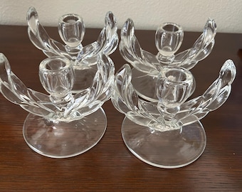 Set of 4 Vintage Indiana Glass - Willow pattern candle holders