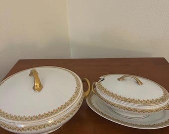 5-Piece M.Z. Austria White Porcelain Vegetable Serving Bowl Set, Gilt Gold Trim, 1884-1909